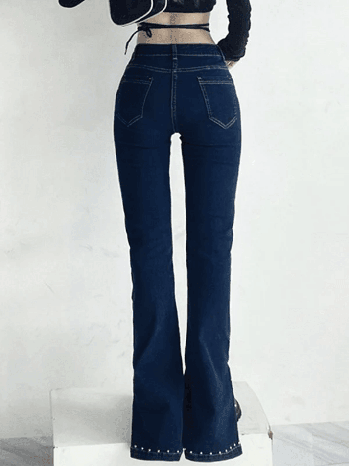IFOMT 2024 y2k Split flared jeans with Y2K pearls