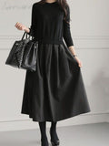 IFOMT 2024 New Fashion Elegant Knitting Split-joint Black Dress