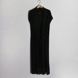 IFOMT 2024 New Fashion Elegant Loose Puff Sleeve Shirt Dress&V-Neck Tie Waist Long Knitted Vest Set
