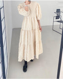 IFOMT 2024 New Fashion Elegant Vintage Round-neck 3D Pleated Ruffle Long Dress