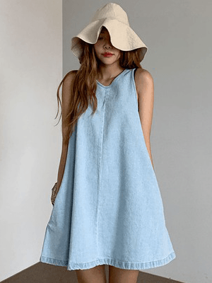 IFOMT 2024 New Fashion Elegant Loose Versatile A-Line Sleeveless Denim Dress