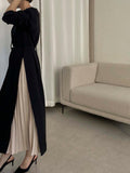 IFOMT 2024 New Fashion Elegant Elegant Crew Neck Panelled Pleated Knit Lace-Up Dress