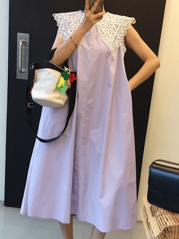 IFOMT 2024 New Fashion Elegant Heavy Industry Lace Hollow Large Lapel Sleeveless Dress