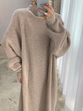 IFOMT 2024 New Fashion Elegant Casual High Neck Solid Color Long Sleeve Knit Dress