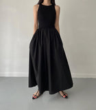 IFOMT 2024 New Fashion Elegant Elegant Round Neck Waist Slim Pleated Long Dress