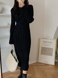 IFOMT 2024 New Fashion Elegant Simple Pleated Elastic Long-Sleeved Little Black Dress