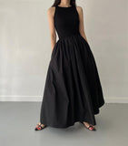 IFOMT 2024 New Fashion Elegant Elegant Round Neck Waist Slim Pleated Long Dress