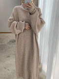 IFOMT 2024 New Fashion Elegant Casual High Neck Solid Color Long Sleeve Knit Dress
