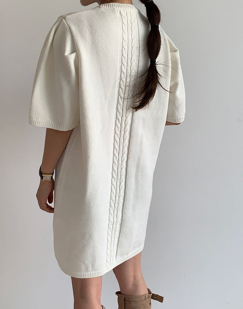 IFOMT 2024 New Fashion Elegant Elegant Short-sleeved Knitted White Short Dress