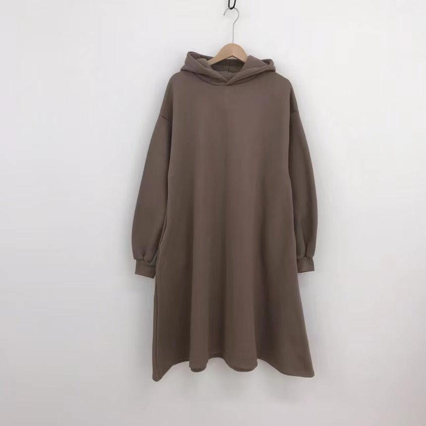 IFOMT 2024 New Fashion Elegant Simple Hooded Fleece Oversize Long Sleeve Sweatshirt Dress