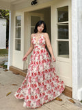 IFOMT 2024 New Fashion Elegant Pink Rose Floral V-Neck Long Dress
