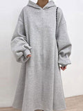 IFOMT 2024 New Fashion Elegant Simple Hooded Fleece Oversize Long Sleeve Sweatshirt Dress