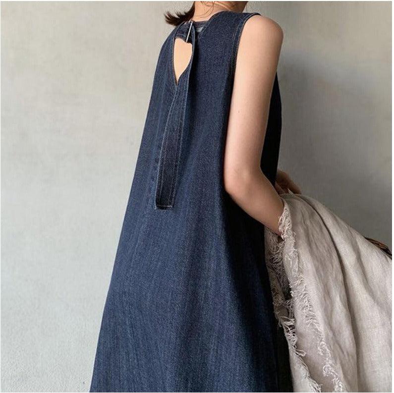 IFOMT 2024 New Fashion Elegant Literary Denim Tie Back V-Neck Long Dress