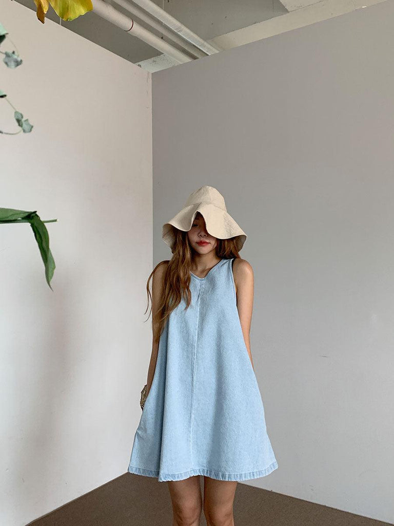 IFOMT 2024 New Fashion Elegant Loose Versatile A-Line Sleeveless Denim Dress
