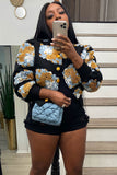IFOMT 2024 New Woman Style sweater Cardigans Puff Sleeve Floral Jacquard Cardigan