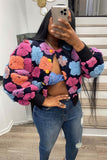 IFOMT 2024 New Woman Style sweater Cardigans Puff Sleeve Floral Jacquard Cardigan
