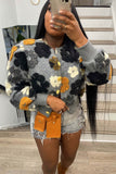 IFOMT 2024 New Woman Style sweater Cardigans Puff Sleeve Floral Jacquard Cardigan