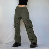 Ifomt Pocket Jogging Trousers Vintage Fold Wide Leg Trousers Loose Zipper Oversize BF Style Solid Low Waist Female Streetwear