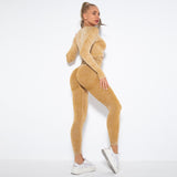 Back to college Seamless Women Fitness Sets Female Sport Gym Suits Wear Running Clothes Women Workout Sport Suit Long Sleeve Crop Top Leggings