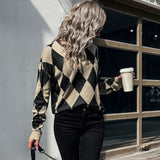 Ifomt Ladies Sexy Argyle Autumn Winter Sweater Women Pullover Tops Long Sleeve Casual Streetwear Knitted Jumpers Women Sweater Female