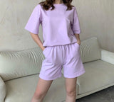 Ifomt Back to college  Summer 100% Cotton Sets Women New Casual Loose Two Pieces Short Sleeve T Shirts And High Waist Short Pants Suits