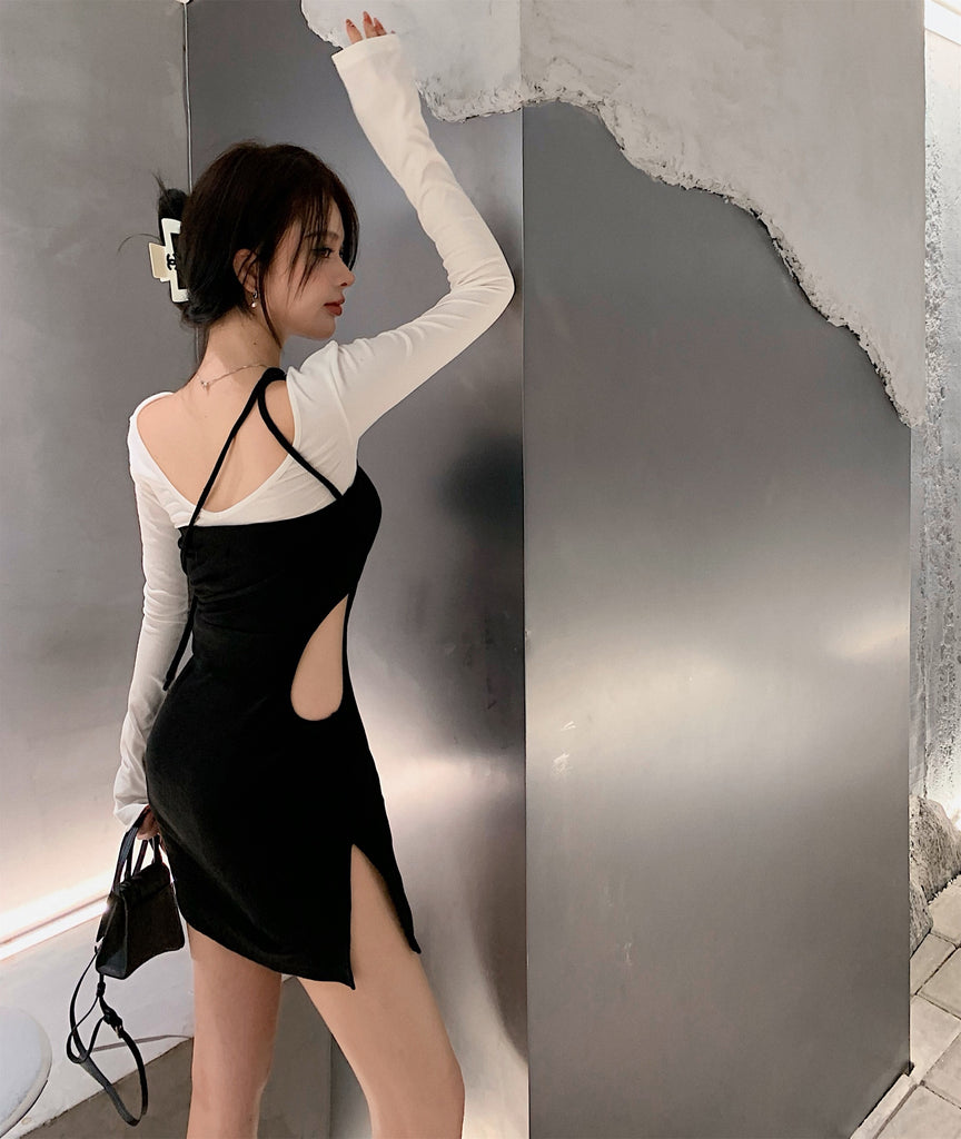 Ifomt European And American Sexy Split Suspender Dress Women's Summer 2022 New Short Dress+T-Shirt 2 Pieces Sets