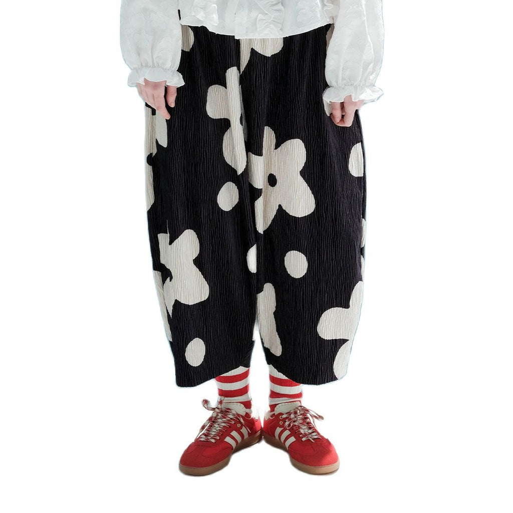 Ifomt  original design Japanese elastic waist flower polka dot pattern pants casual sweet wide leg pants women's wear