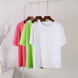 Back to college  Basic Summer T Shirt Women New 100% Cotton Casual Solid Tee Female Korean Loose Soft Short Sleeve O Neck Top 10 Colors