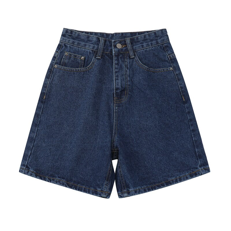 Ifomt Women's Short Summer High Waist Jeans Baggy Straight Five Points Trousers Streetwear Vintage Mom Denim Wide Leg Short Pants