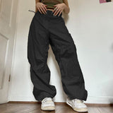 Ifomt Korean Women Cargo Pants Low Waist Harajuku Baggy Jeans For Women Loose Y2K Style Drawstring Pockets Female Clothing Streetwear