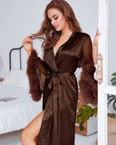 2023 Ifomt new products Western style ladies   simulation silk cardigan skims loungewear Women's silk robe pajamas with feathers