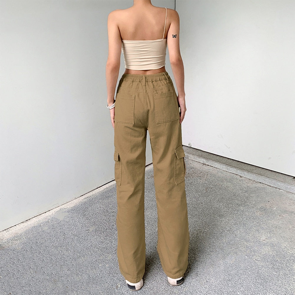 Ifomt Vintage Women Baggy Trousers Harajuku Wide Leg Cargo Pants Fashion Low Waist Casual Loose Pants Joggers Streetwear Overalls Y2k