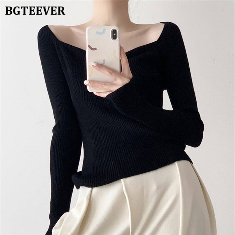 Ifomt  Casual V-Neck Slim Ladies Pullovers Sweaters Long Sleeve Skinny Female Knitted Jumpers 2022 Spring Women Knitwear Tops
