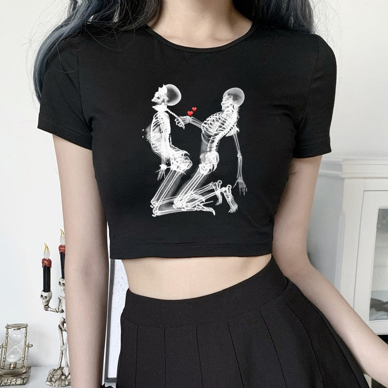Ifomt Woman clothes y2k crop top Tshirt tee sleeve t-shirts streetwear vintage fairy grunge Tops Blouse harajuku gothic clothing short