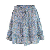 Ifomt Ruffles Floral Print Party Skirt Summer New High Waist Pleated Skirt Short Beach Sexy Frills Mini Skirts For Women 2022