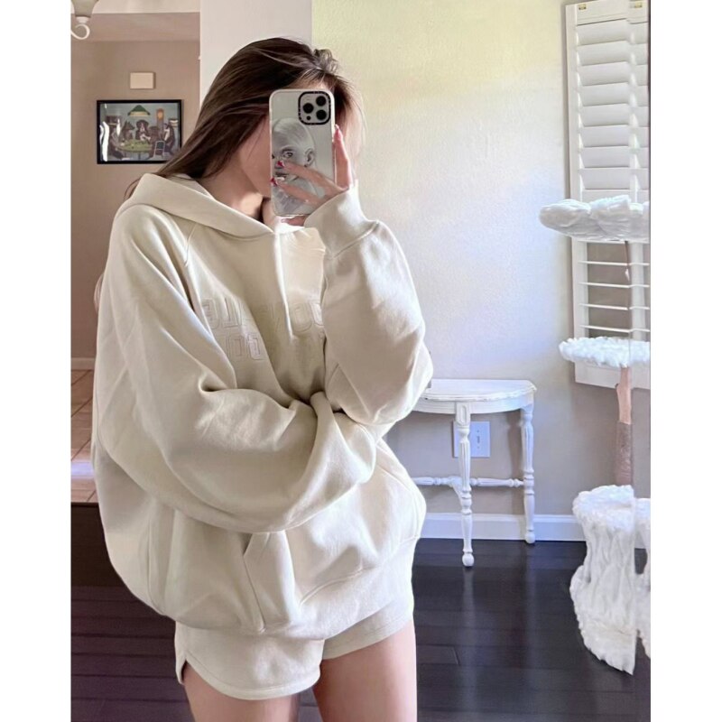 Ifomt Apricot Women Sweatshirt Vintage Letter Printing Long Sleeve Korean Fashion Casual Y2K Style Female Tops Fall 2023 Outfits