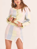 Ifomt New Arrival Autumn Knitting Colorful Cardigan And Elasticed Split Skirt Women Sets 2Piece Sets