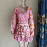 Ifomt 2023 Autumn Floral Print Long Sleeve Ruffled Ruffled Mini Dress Patchwork A-Line Women Dress