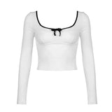 IFOMT 2024 Fashion Woman tops y2k style Bow Cropped Backless Long Sleeves Slim Top