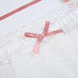 IFOMT 2024 Fashion Woman tops y2k style Sweet White Bow Crop Lace Patched Top