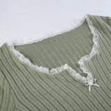 IFOMT 2024 Fashion Woman tops y2k style Retro Sweet Bow Irregular Knit Top