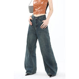 Back to school Blue High Waisted Jeans Women Straight Jeans Y2K Chic Design Streetwear Vintage Baggy Denim Trouser Mom Slouchy Wide Leg Pants