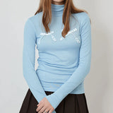 IFOMT 2024 Fashion Woman tops y2k style Basic Turtleneck Bow Patched Top