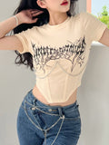Ifomt Graphic T Shirt Women Summer Short Sleeve Sexy Skinny Crop Top Retro Harajuku Y2k Aesthetic Tops Korean Style Streetwear Feamle