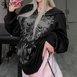 Ifomt Y2K Gothic Punk Hoodie Women 2022 Loose Butterfly Print Grunge Long Sleeve Black Hoodies Jackets Streetwear Zip Up Sweatshirts