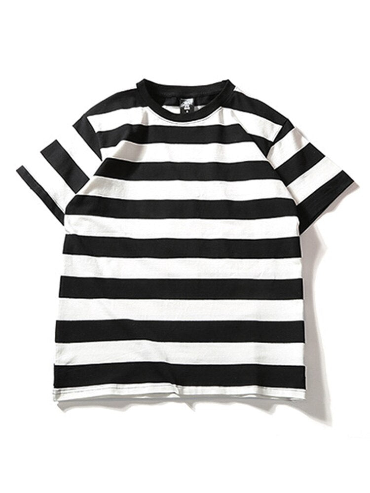 Ifomt Summer Oversized T-shirts Women Contrast Color Striped Short Sleeve Causal T Shirt Korean Fashion Preppy Style Female Clothing