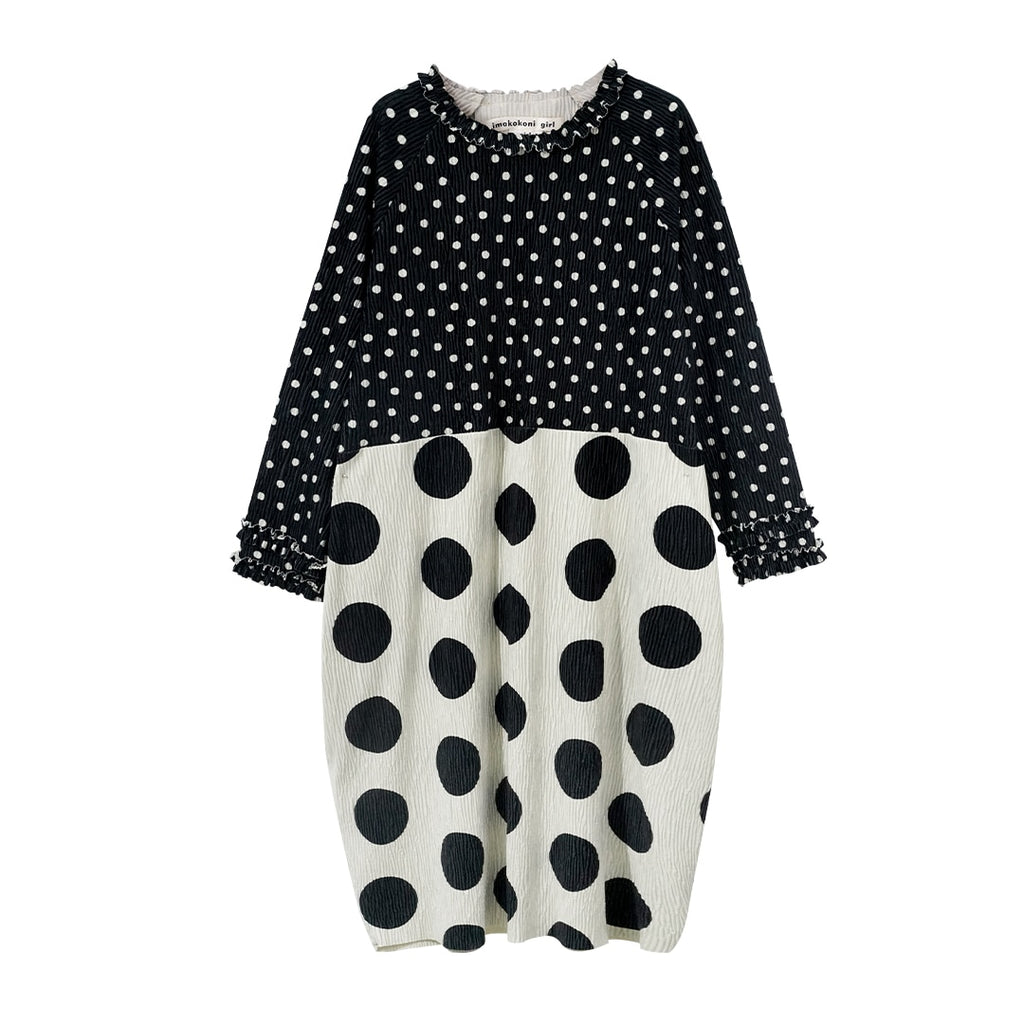 Ifomt original design, new design in spring, black polka dots long-sleeved dress  loose casual dress women's dress