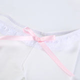 IFOMT 2024 Fashion Woman tops y2k style Sweet Lace Patchwork Letter Print Bow Top