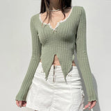 IFOMT 2024 Fashion Woman tops y2k style Retro Sweet Bow Irregular Knit Top