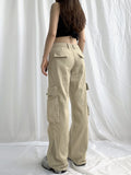 Ifomt 100% Cotton Soft Cargo Denim Pants Low Rise Casual Wide Leg Jeans Baggy Oversized Big Pockets Vintage Streetwear Women